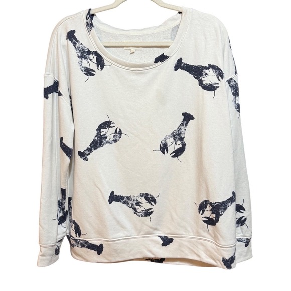 Lou & Grey Tops - Lou & Grey White Navy Blue Lobster Print Sweatshirt Relaxed Crew Neck Cotton L